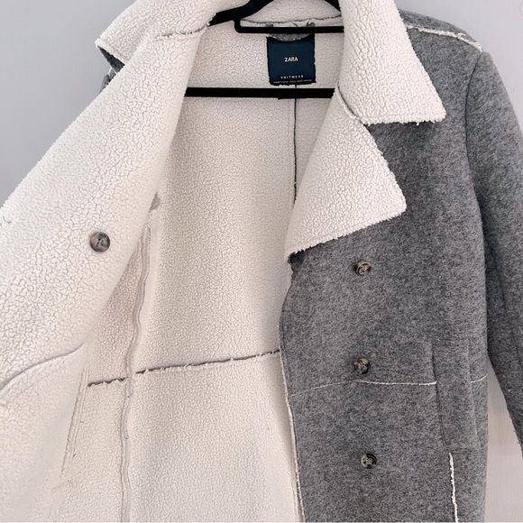 Zara Double Breasted Wool Blend Coat in Grey - Picture 3 of 6